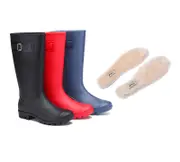 TARRAMARRA® Women Rainboots Wool Insoles Tall Gumboots Veronica - Black / AU Ladies 7 / AU Men 5 / EU 38