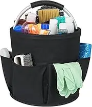FACAICAI Cleaning Caddy with Handle,Cleaning Caddy Organiser,Multi Pocket Large Cleaning Caddy Bag,Easy To Clean and Carry Cleaning Products Organiser,Cleaning Organiser (Black)