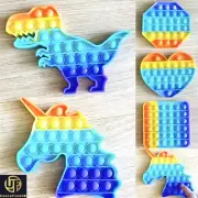 Pop Popper Fidget Toy Push It Poppet Bubble Stress Anxiety Relief Blue Rainbow
