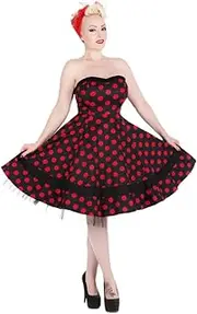 [Hearts & Roses London] Women's Black Red Big Dot Strapless Swing Dress