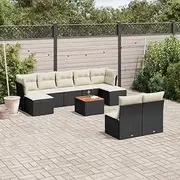 10 Piece Garden Sofa Set with Cushions Black Poly Rattan,Outdoor Furniture Sets 74.6KG-3223858