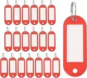 uxcell 20pcs Plastic Key Tags, Keys Ring Tag Identifier Keychain with Split Ring Labels Window for Luggage ID Name Pet Tags, Red