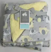 HTF RARE NWT Just Born Grey And Yellow Elephant Velour Sherpa Plush Baby Blanket