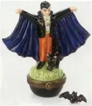 Porcelain Hinged Box Monster Vampire Dracula w bat trinket New in Box