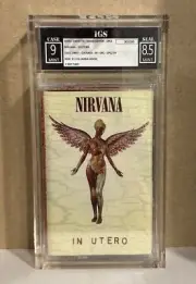 NIRVANA IN UTERO Very RARE CASSETTE IGS Graded 9/8.5 MINT Heart Shaped Box Hit