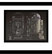 Star Wars R2-D2 Blueprint Silver Foil Picture Wall Art In Glass ShadowBox Frame