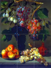Art Juan de Espinosa Grape Apples Tumbled Marble Mural Backsplash Tile #330