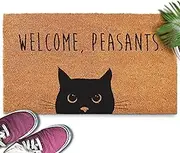 MAINEVENT Welcome Peasants Cat Doormat Outdoor 30x17 Inch, Funny Black Cat Door Mat Gift w/Non-Slip PVC Backing, Funny Welcome Mat