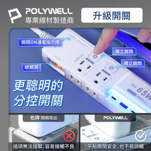 Polywell 電源延長線 4切3座 5切4座 7切6座 6尺/9尺/12尺 延長線 三孔 新版安規 台灣製造