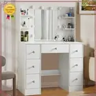 White Dressing Table with Large Makeup Mirror Dimmable LED Lighted Vanity Desk