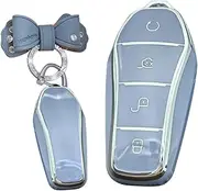 TECART TPU Key Fob Cover with Keychain Fit for BYD Han Ev Tang Dm/Qin PLUS 4 Button Key Case Cover Protector Key Cover, Grey