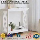 Oikiture 2-Tier Console Table X-Design Wood Sofa Table Hall Side Entry White NEW