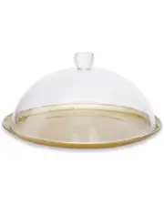 Alice Pazkus 12in Gold Cake Plate With Glass Dome