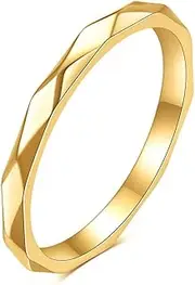 [YAYAYOUYOU] 2MM 925 Silver Plated Multi-Faceted Ring Wedding Band for Women Men,18k Gold Plated Titanium Steel Anxiety Rings Multi-Faceted Engagement Band Comfort Fit Size 5-9