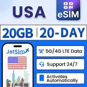 JetSim USA eSIM (20 Days) 20GB High-Speed Data on T-Mobile, & Verizon