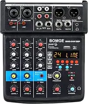BOMGE 4 Channel mini DJ Audio Sound Mixer Interface with MP3、 USB, Bluetooth, Stereo Recording, 48V Phantom Power, 24 DSP for karaoke, performance, church singing 、 podcas streaming