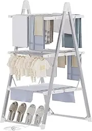 Advwin Foldable Heated Clothes Drying Rack, 2 in 1 Electric Heated Towel Rail Shoe Racks, 3-Tier 30 Heating Bars Energy-Efficient Fast Heating