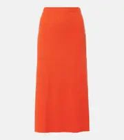 [Vince] Vince Ribbed-knit cotton-blend midi skirt AU 14 red