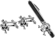 [DEARMAMY] 3-piece Metal Skull Tie Clip Set for Men Wedding Tie Clips Business Accessories