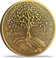 Growing in Christ Antique Gold Christian Challenge Coin Bible Verse Pocket Token