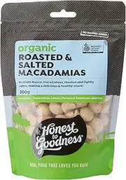 Honest to Goodness, Organic Roasted & Salted Macadamias, 200g - Premium Biodynamic Macadamias Grown in Queensland. Dry Roasted with a Touch of Sea Salt.