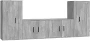 4 Piece TV Cabinet Set - Modern Concrete Grey Engineered Wood TV Stand with Storage Shelves, Sturdy & Stylish Entertainment Unit for Living Room, Home Theater