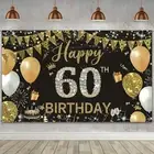 Happy Birthday Banner, 60Th Birthday Decorations Backdrop, Extra Large Black Gol
