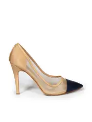 Beige Mesh Leather Cap-Toe Heels