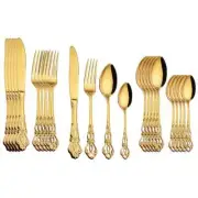 24pcs Cutlery Set Gold Dinnerware Stainless Steel Dinner Silverware Tableware