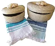 Tortillero & Pancake Handwoven Basket & Handloomed Tortilla Cloth 2 Pack Warmer Keeper Bundle 100% Palm Mexican Art - Natural Color