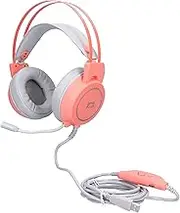 Head Mounted Gaming Headset, 50mm Speaker Unit, Stereo 360° All Round Pointing, Bendable Earphone, USB 7.1 Connector, Immersive Sound Experience, Soft Ear Muffs, for PC Gamers (Pink)