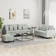 Luxurious 3 Piece Sofa Set with Cushions, Light Grey Velvet, Includes 2-Seater and 3-Seater Sofas and Footstool, Comfortable and Sturdy, Ideal for Living Room and Small Spaces, Perfect for Relaxation