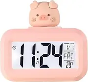 Cute Cartoon LED Screen Desktop Electronic Alarm Clock for Kids Room (Pink Piggy)