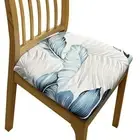 Chair Cover Light Blue Grey Leaf Print Stretch Seat For Home Dining Kitchen Wash