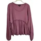 Originality Womens Thermal Knit Baby Doll Top XL Mauve Long Sleeve Y2K Boho New