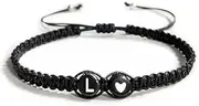 [tenghong2021] Heart Initial Bracelets 26 Letters Initial Charms Bracelet for Women Gifts A-Z Braided Bracelets Heart Link Handmade Rope Braided Adjustable Jewelry for Mom Daughter Birthday Jewelry Gift