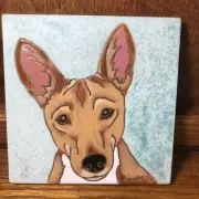 Basenji Dog, Red & White - Hand Painted tile by Pumpkin Tile - 6 x 6" - D10RW