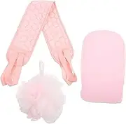 LALADEFIEE Back-pulling Bath Towel Shower Gloves Set 3-piece Bathing Kit Bath Shower Ball for Gentle Skin Cleaning