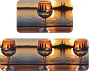 Sunset Wine Glass Print Kitchen Floor Mat 2 Sets Non-Slip Rugs for Kitchen Laundry Office and Home Decor