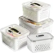 BBTISG Set of 4 Fridge Storage Containers, BPA Free Plastic Storage Containers Set Food Storage Boxes Fridge Tight and Separable Fridge Organiser Set Salad