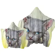 Blue Eyes Grey Kitty Cat Over Yellow Towel with Hood