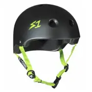 S1 Lifer Certified Matte Black Lime Green Straps Skateboard Helmet