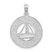Sterling Silver De-Ani Rhodium-Plated Newport Rhode Island With Sailboat Circle Pendant
