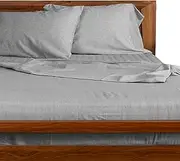 BedVoyage Melange King Size Cooling Bed Sheets Set with Envelope Pillowcase, Fitted Sheets, Flat Sheets, Pillowcases & Linen Bag - Viscose Derived from Bamboo & Cotton Bed Sheets Silver