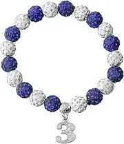 Crystal Rhinestone Sports Competitive Baseball Bracelet, Blue and White Beads With Number Accessories，Greek Sorority Jewelry Gift