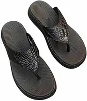 [Generic] Authentic Exotic Crocodile Skin Men's Black Flip-flops Sandals Flats Genuine Real True Alligator Leather Male Leisure Slippers