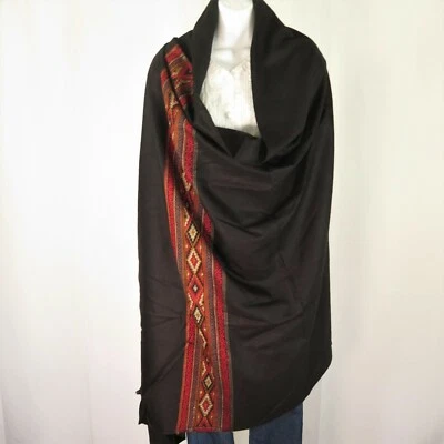 Yak+Sheep Wool Blend|Shawl/Throw|Hand Loomed|Kullu|Color: Black