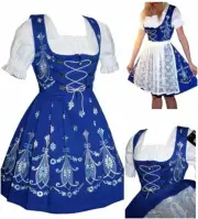 German EMBROIDERED Dirndl Dress S M L XL 2XL +Apron +Top Short Oktoberfest Blue