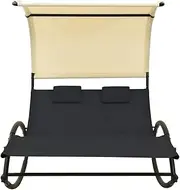 Camping Sunloungers Reclining Patio ChairsBlack and Cream Double Sun Lounger with Canopy