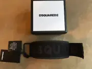 DSQUARED² BLACK TECHNO JAPAN LEATHER SIGNATURE WRISTBAND CUFF BRACELET ARMLET S